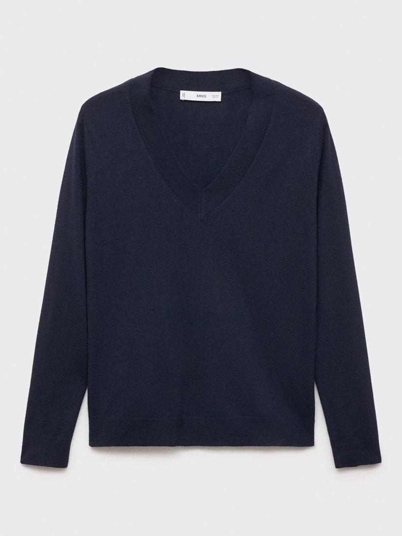 Product image 3 of 7, which shows Mango Lucca Wool Blend V-Neck Jumper, Navy, XXS