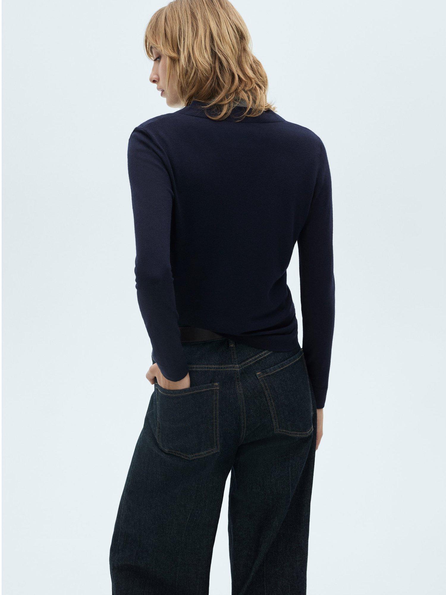 Product image 4 of 7, which shows Mango Lucca Wool Blend V-Neck Jumper, Navy, XXS