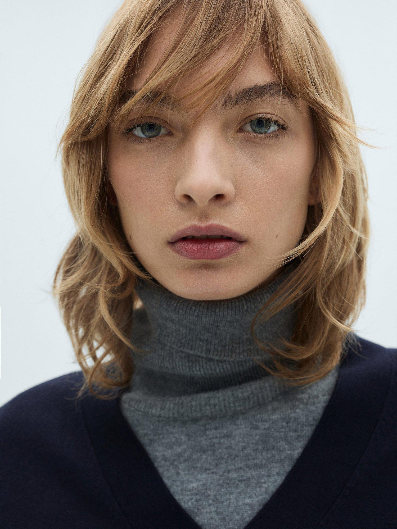 Product image 6 of 7, which shows Mango Lucca Wool Blend V-Neck Jumper, Navy, XXS