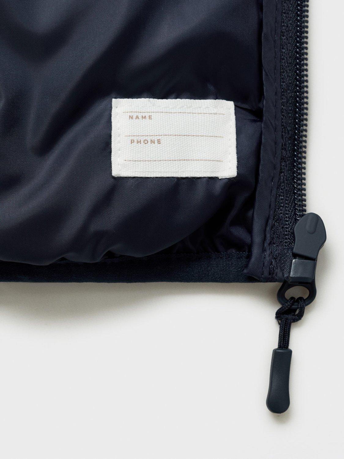 Product image 5 of 6, which shows Mango Kids' Alvarito Quilted Gilet, Navy, 9-18 months