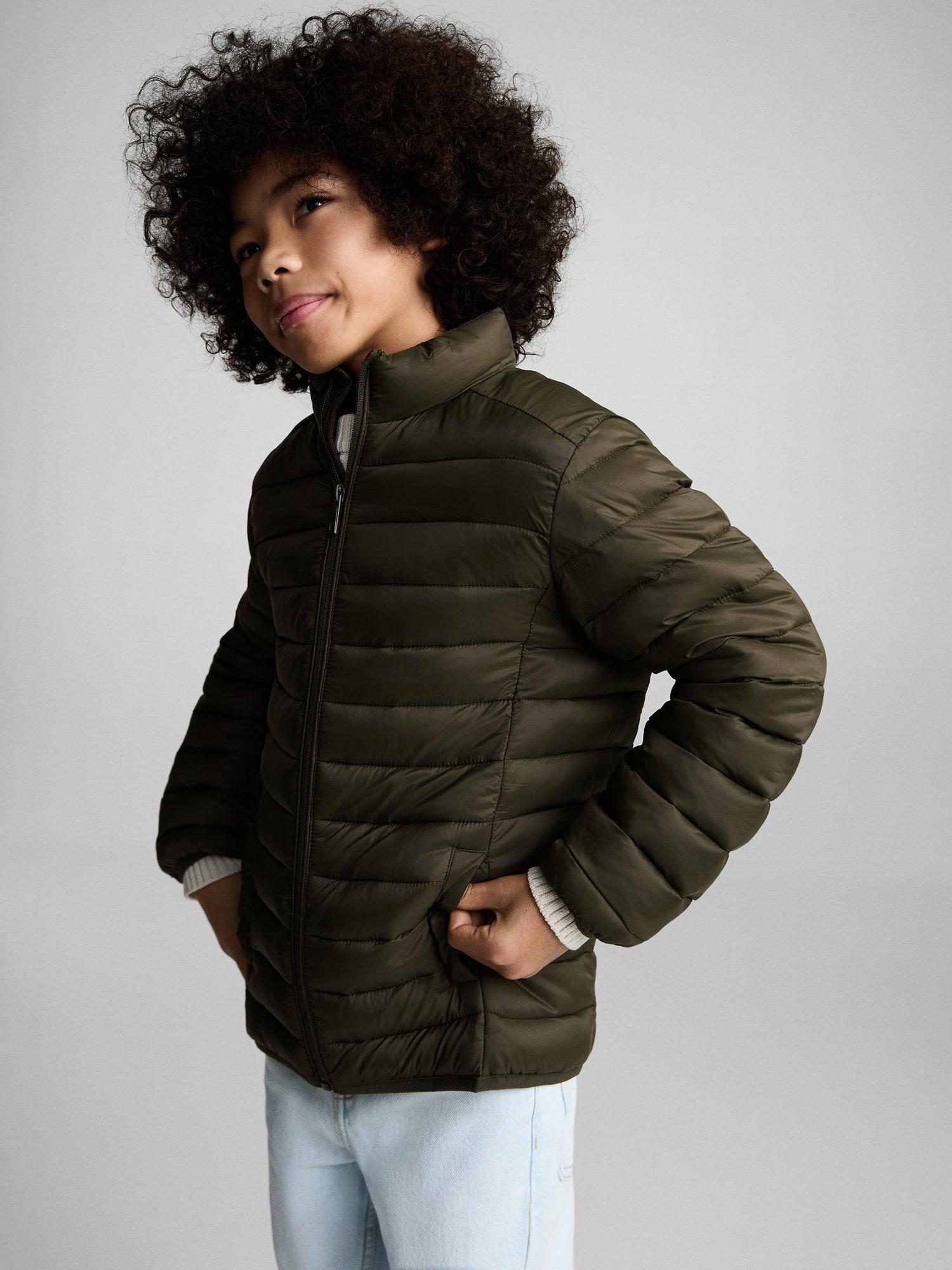 Mango Kids' Unico Quilted Puffer Jacket, Beige Khaki