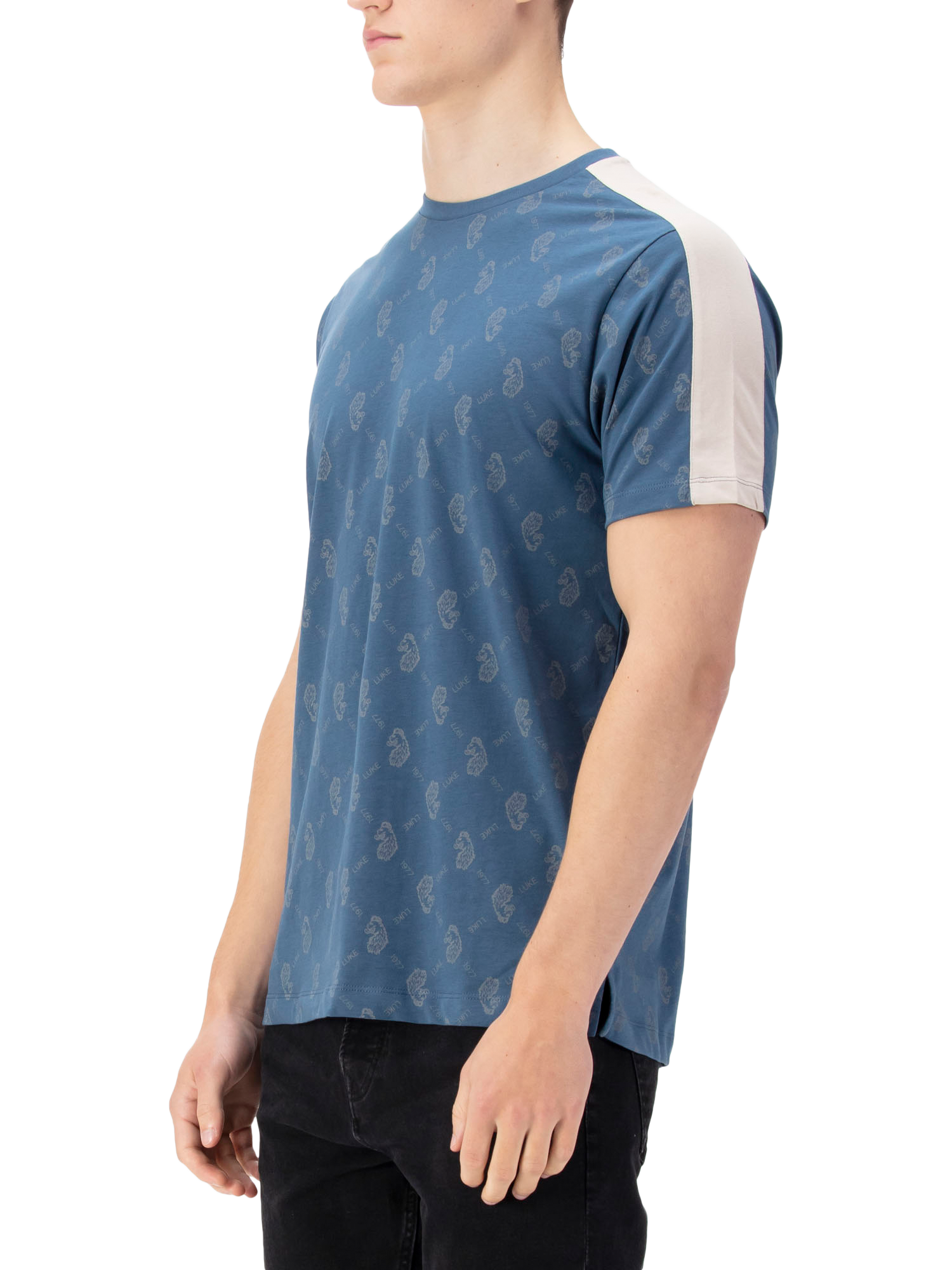 Product image 3 of 6, which shows LUKE 1977 Ramos Cotton Regular Fit Short Sleeve Logo T-Shirt, Denim Blue, XS