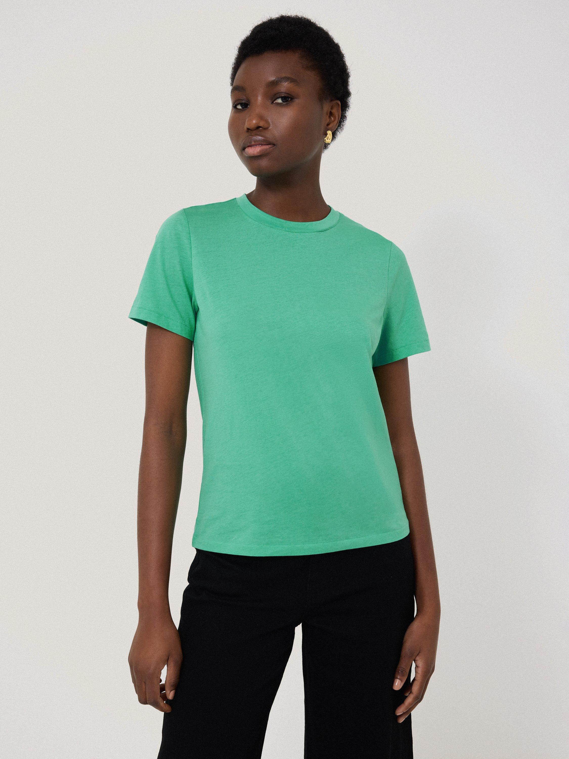 Product image 1 of 4, which shows Jigsaw Supima Cotton Crew Neck T-Shirt, Green, XS