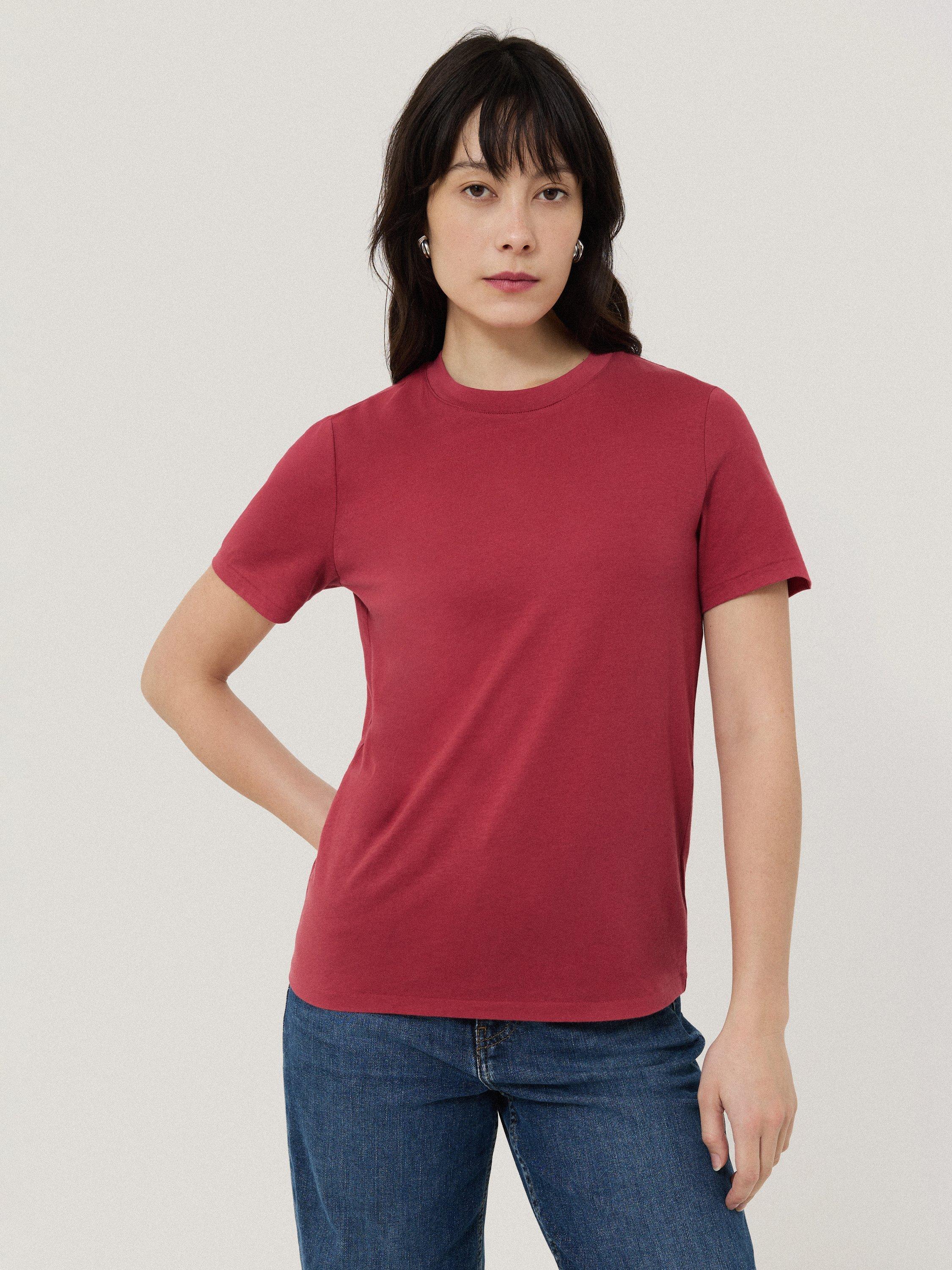 Product image 1 of 4, which shows Jigsaw Supima Cotton Crew Neck T-Shirt, Deep Rose, XS