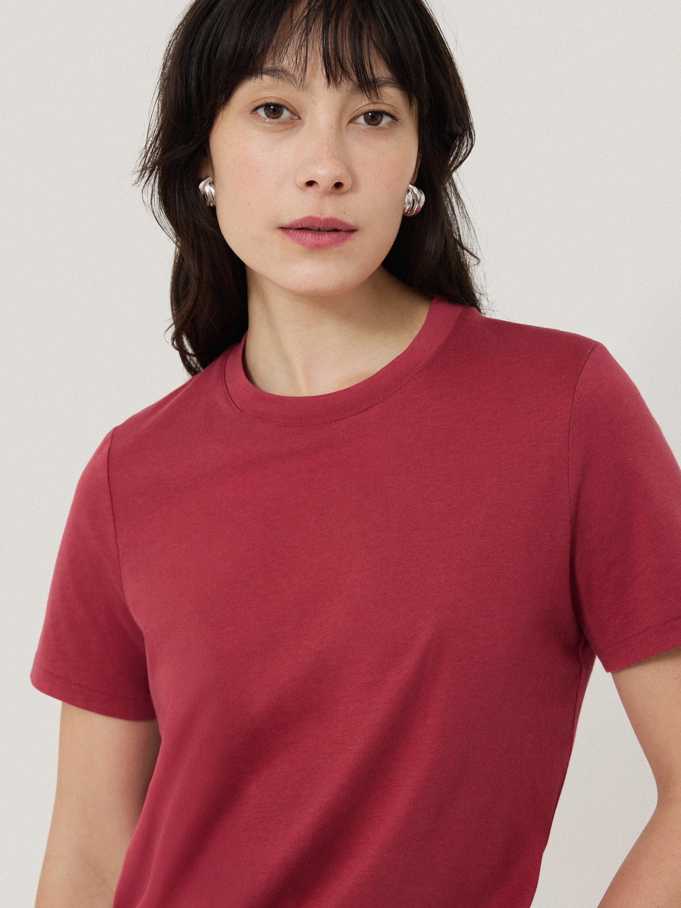 Product image 4 of 4, which shows Jigsaw Supima Cotton Crew Neck T-Shirt, Deep Rose, XS