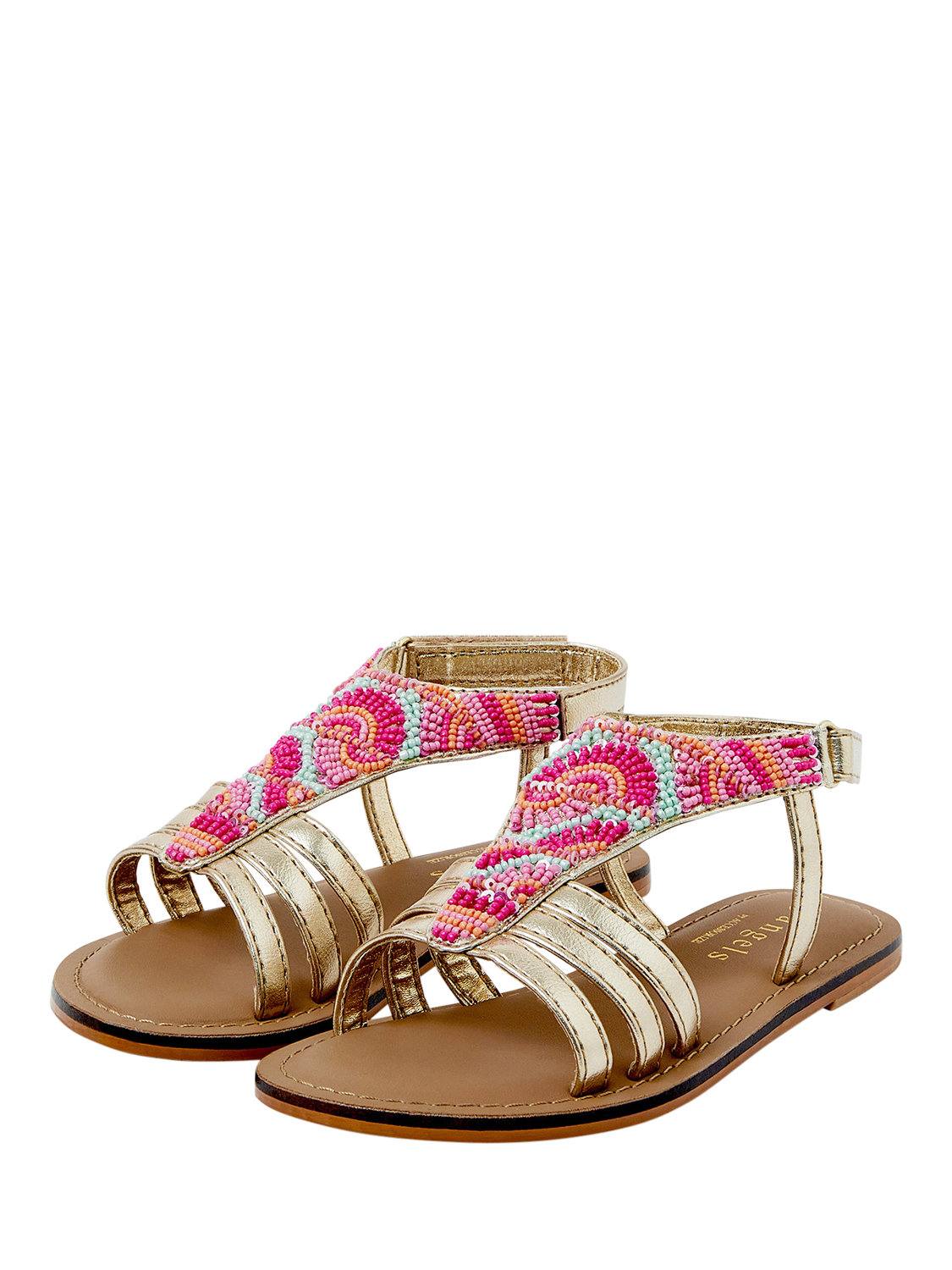 Product image 2 of 3, which shows Angels by Accessorize Kids' Beaded Gladiator Sandals, Brights Multi, 7 Jnr
