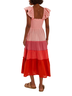 Accessorize Colourblock Tiered Maxi Dress, Pink/Multi - view 2, Pink/Multi