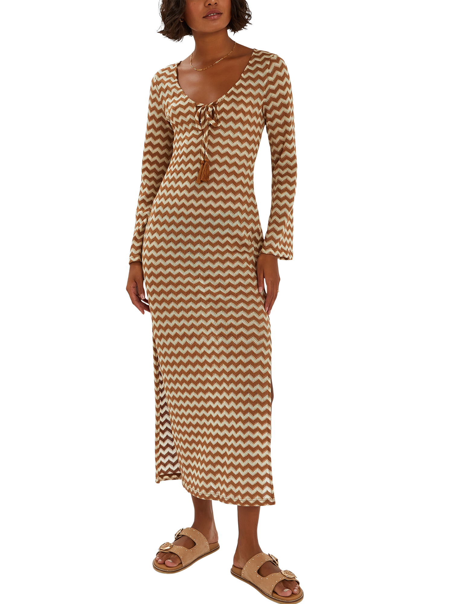 Accessorize Crochet Long Sleeve Maxi Beach Dress, Natural