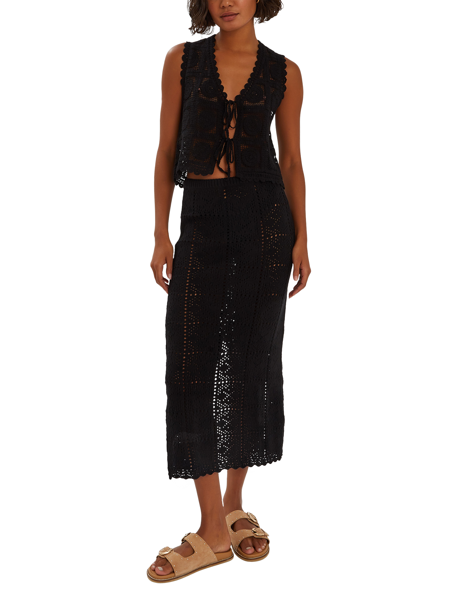 Product image 1 of 4, which shows Accessorize Crochet Waistcoat, Black, M