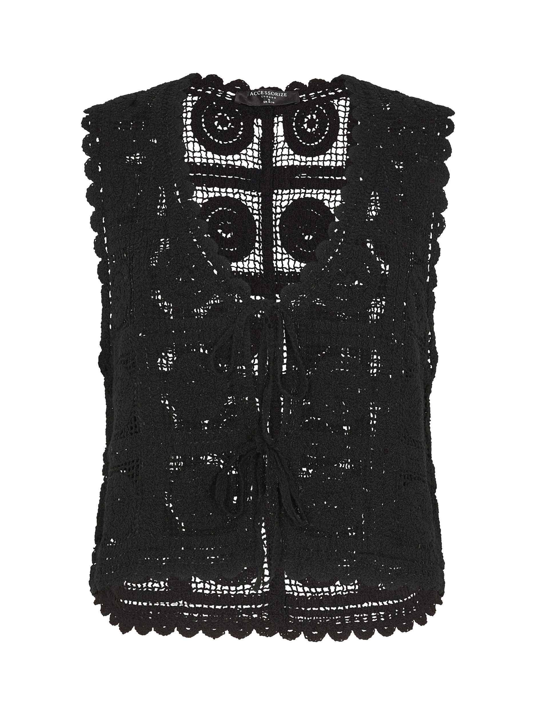 Product image 3 of 4, which shows Accessorize Crochet Waistcoat, Black, M