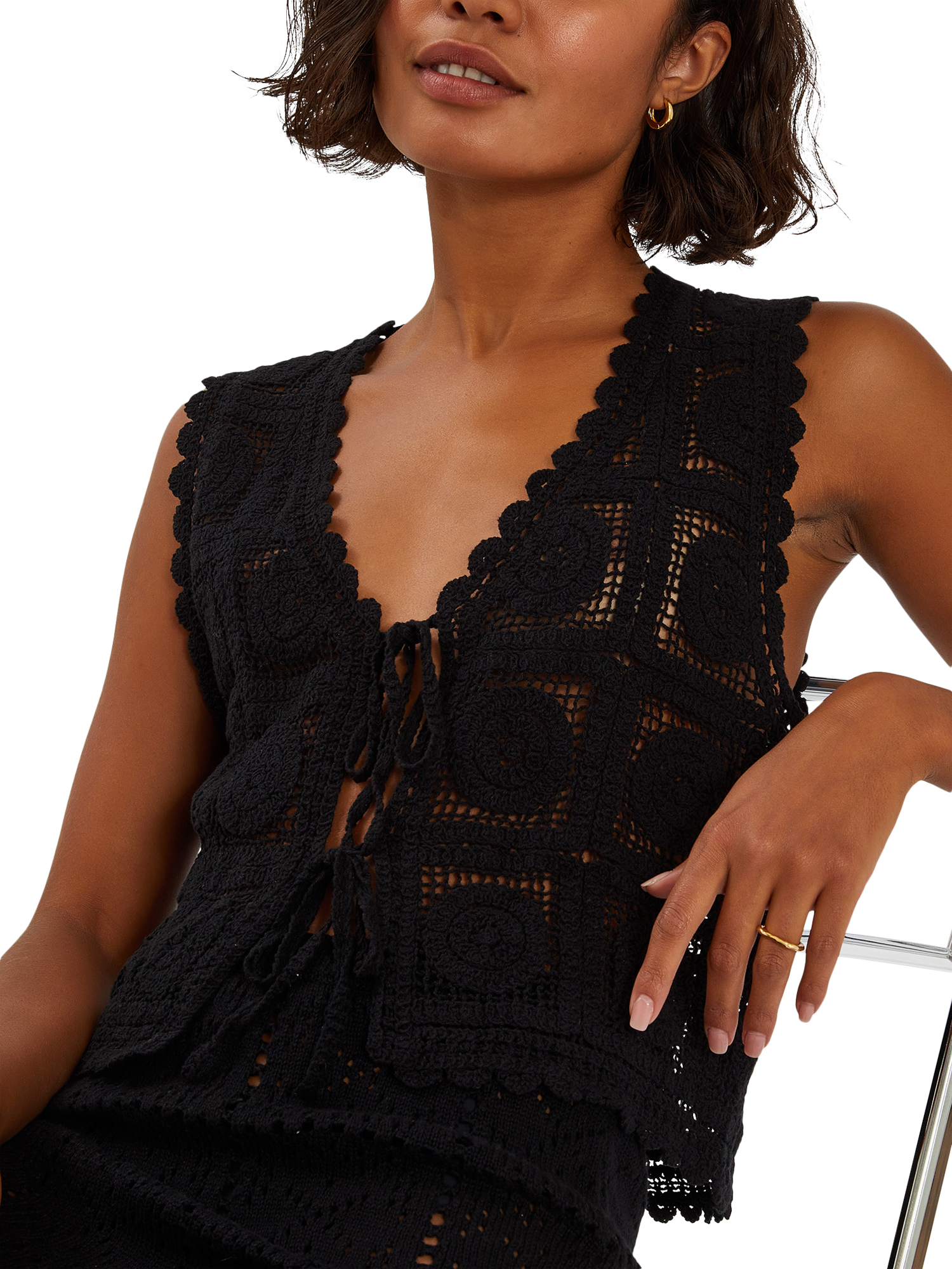 Product image 4 of 4, which shows Accessorize Crochet Waistcoat, Black, M