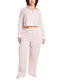 Nudea Cropped Long Sleeve Pyjama Shirt, Pink, Pink