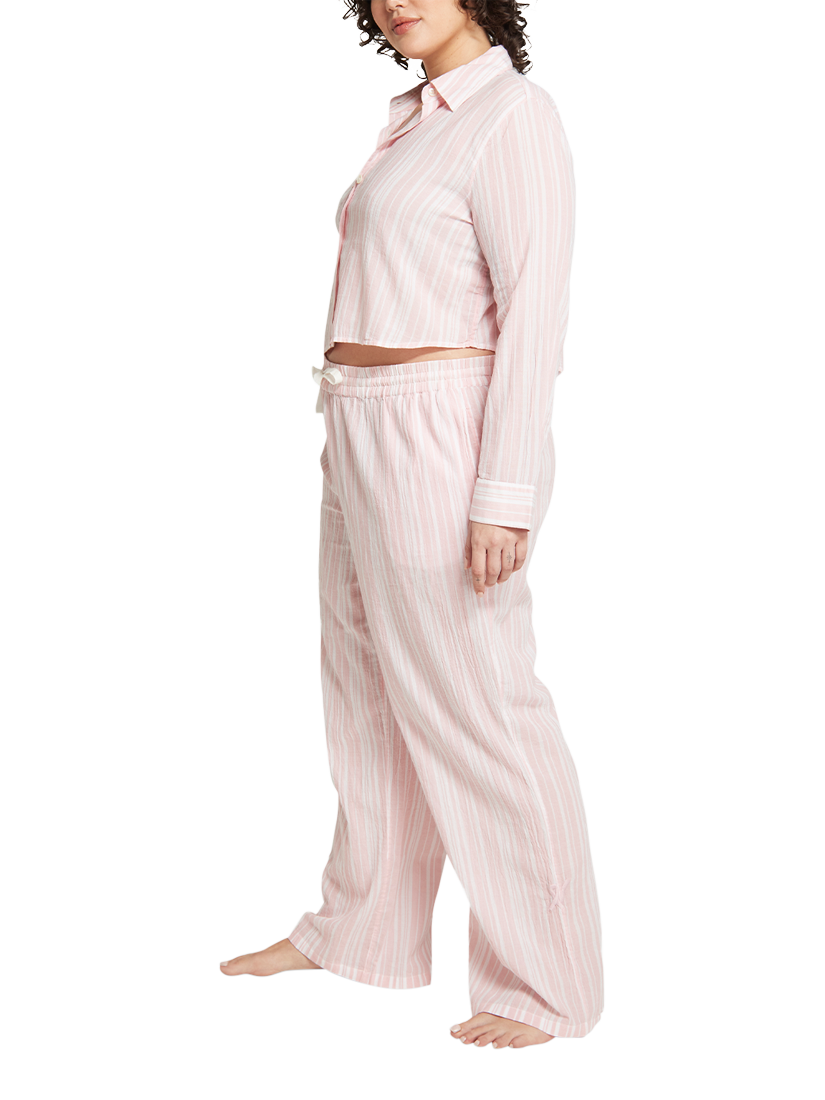 Product image 2 of 5, which shows Nudea Cropped Long Sleeve Pyjama Shirt, Pink, XS