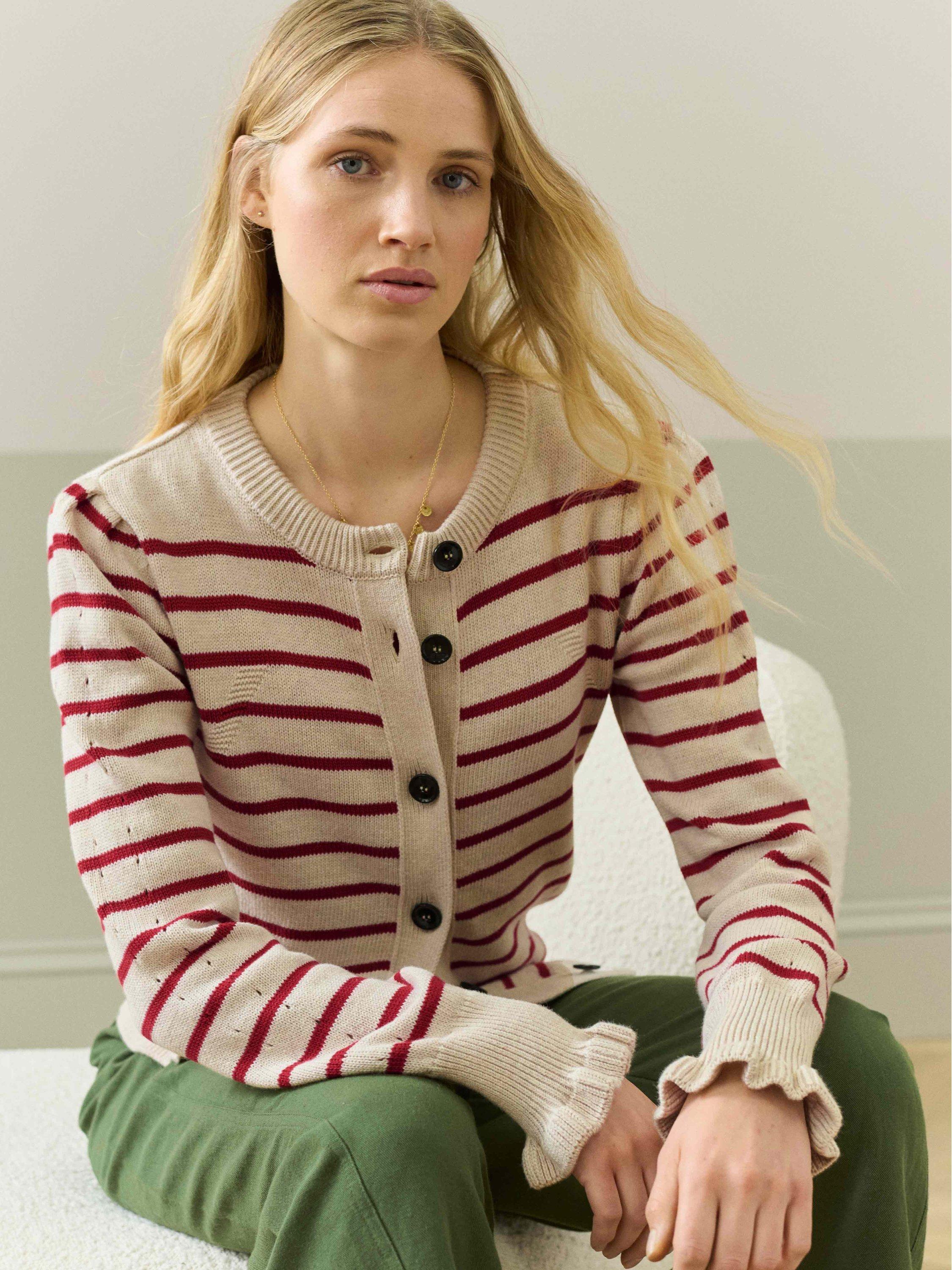 Product image 1 of 5, which shows Brora Cotton Knit Stripe Cardigan, Multi, 12