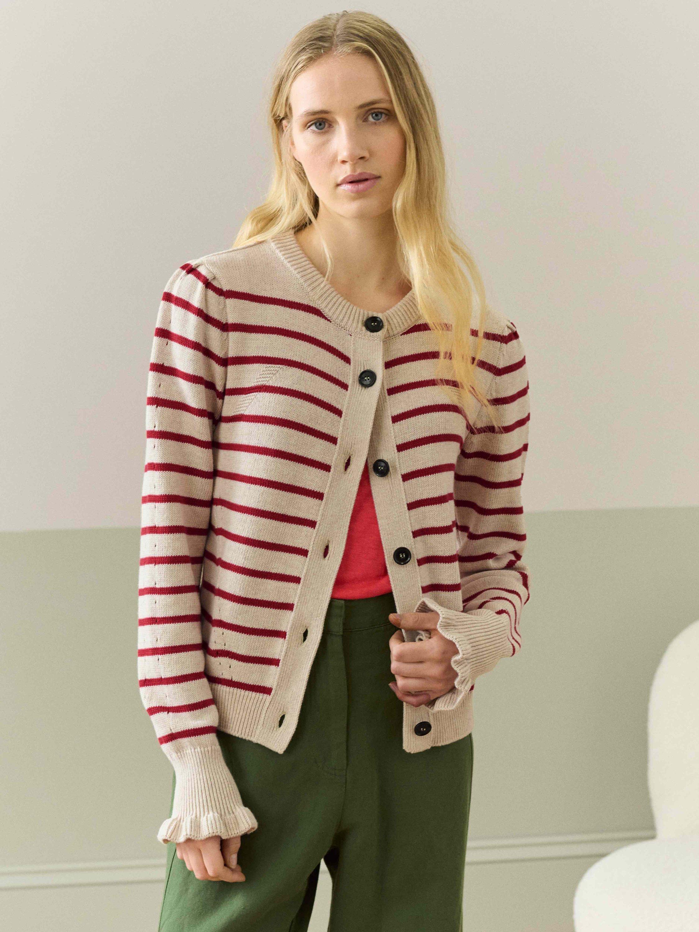 Product image 2 of 5, which shows Brora Cotton Knit Stripe Cardigan, Multi, 12
