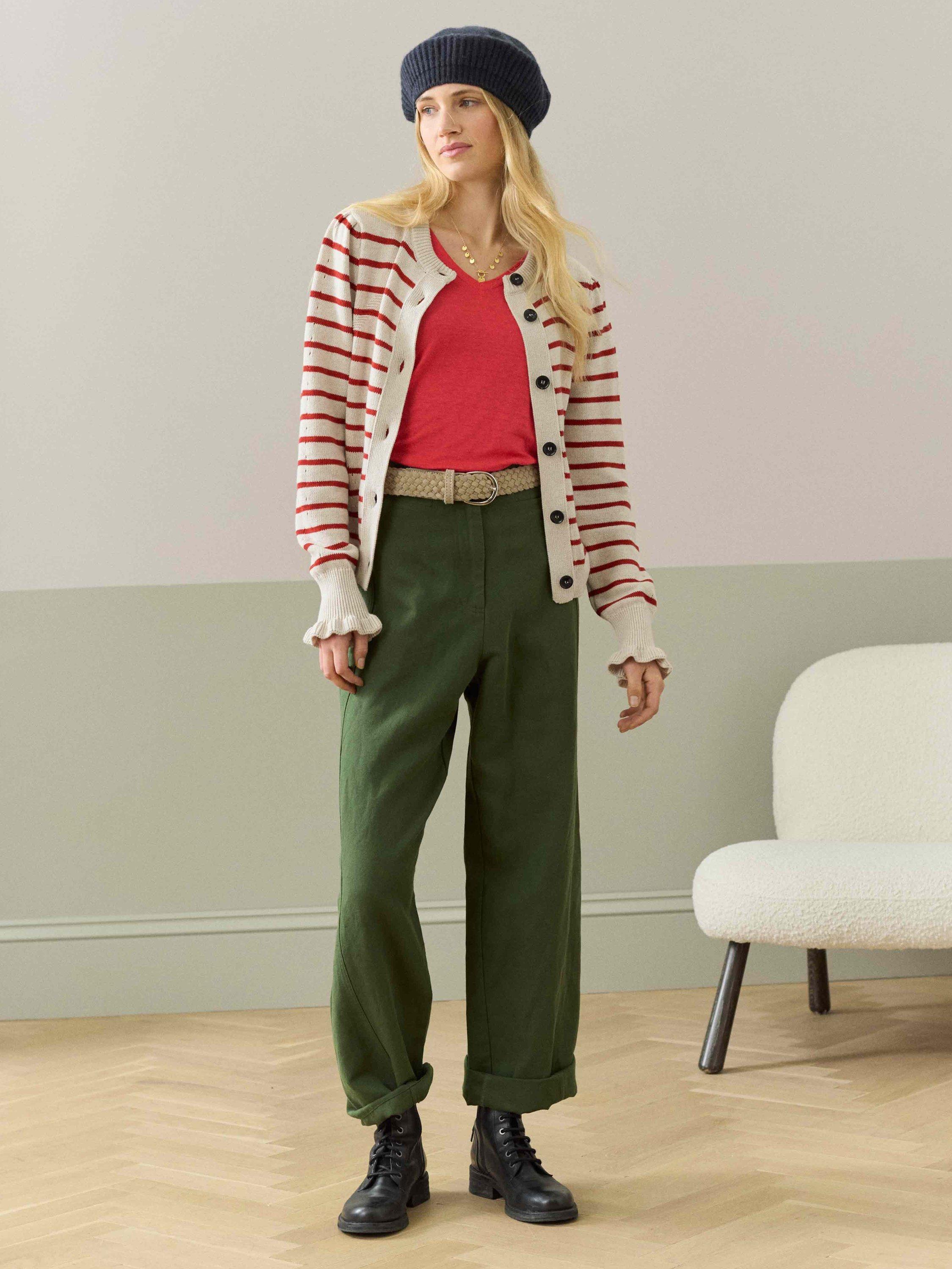 Product image 3 of 5, which shows Brora Cotton Knit Stripe Cardigan, Multi, 12