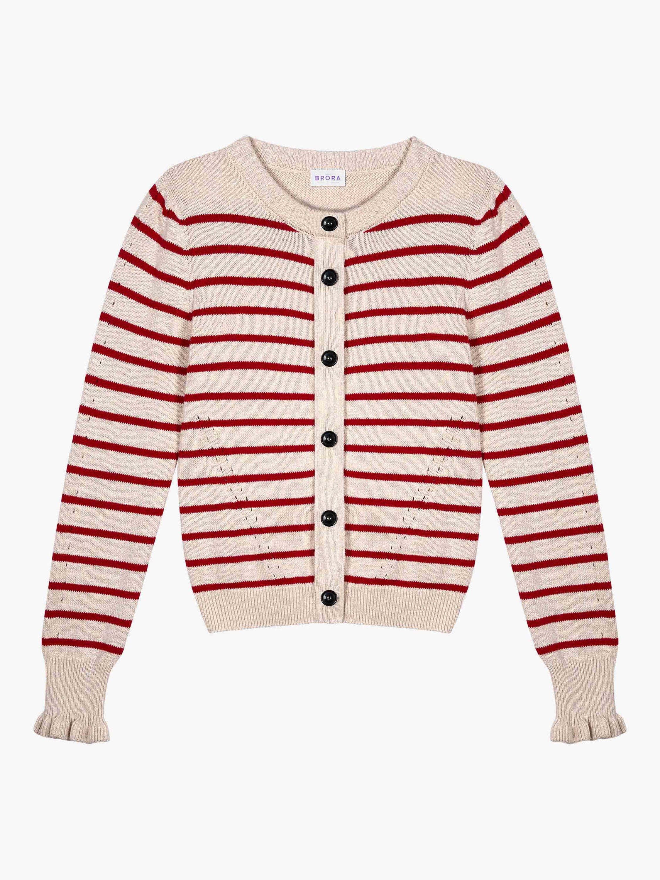 Product image 5 of 5, which shows Brora Cotton Knit Stripe Cardigan, Multi, 12