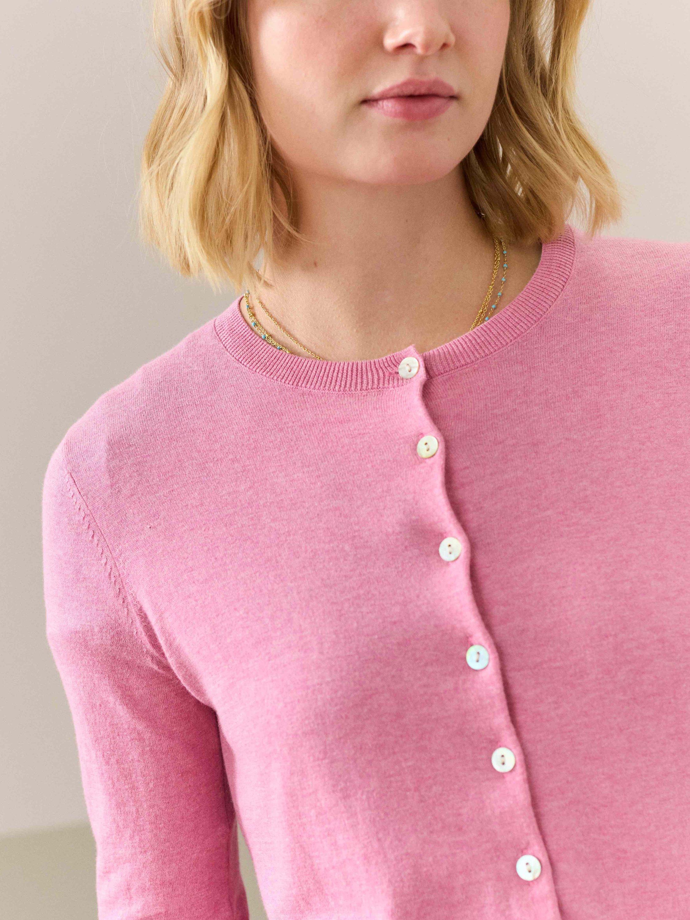 Product image 4 of 5, which shows Brora Cotton Knit Cardigan, Peony, 8