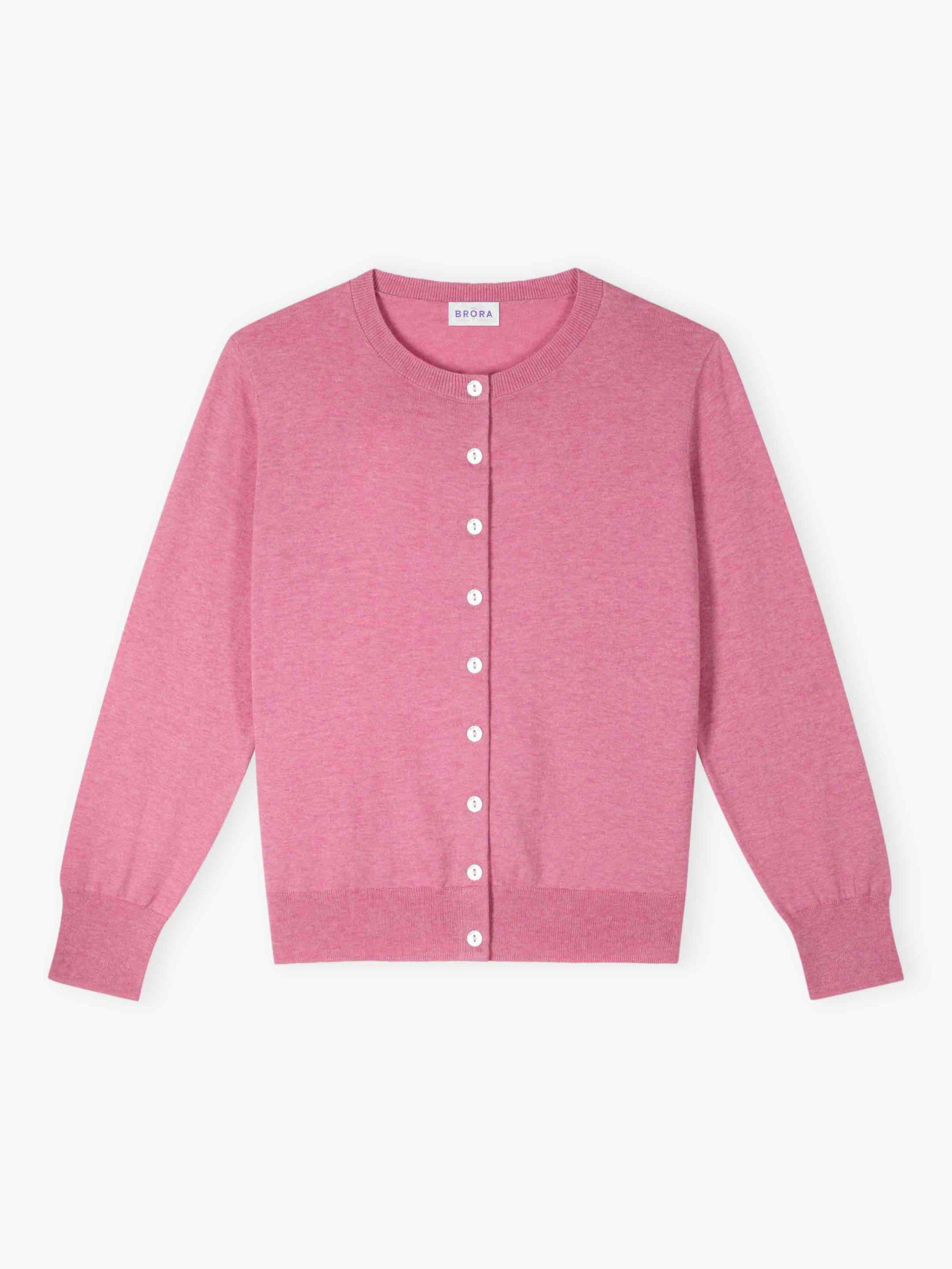 Product image 5 of 5, which shows Brora Cotton Knit Cardigan, Peony, 8