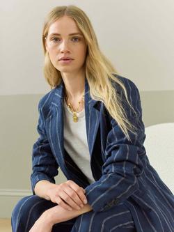 Brora Linen Stripe Blazer, Blue/Multi, Blue/Multi