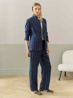 Brora Linen Stripe Blazer, Blue/Multi - view 2, Blue/Multi