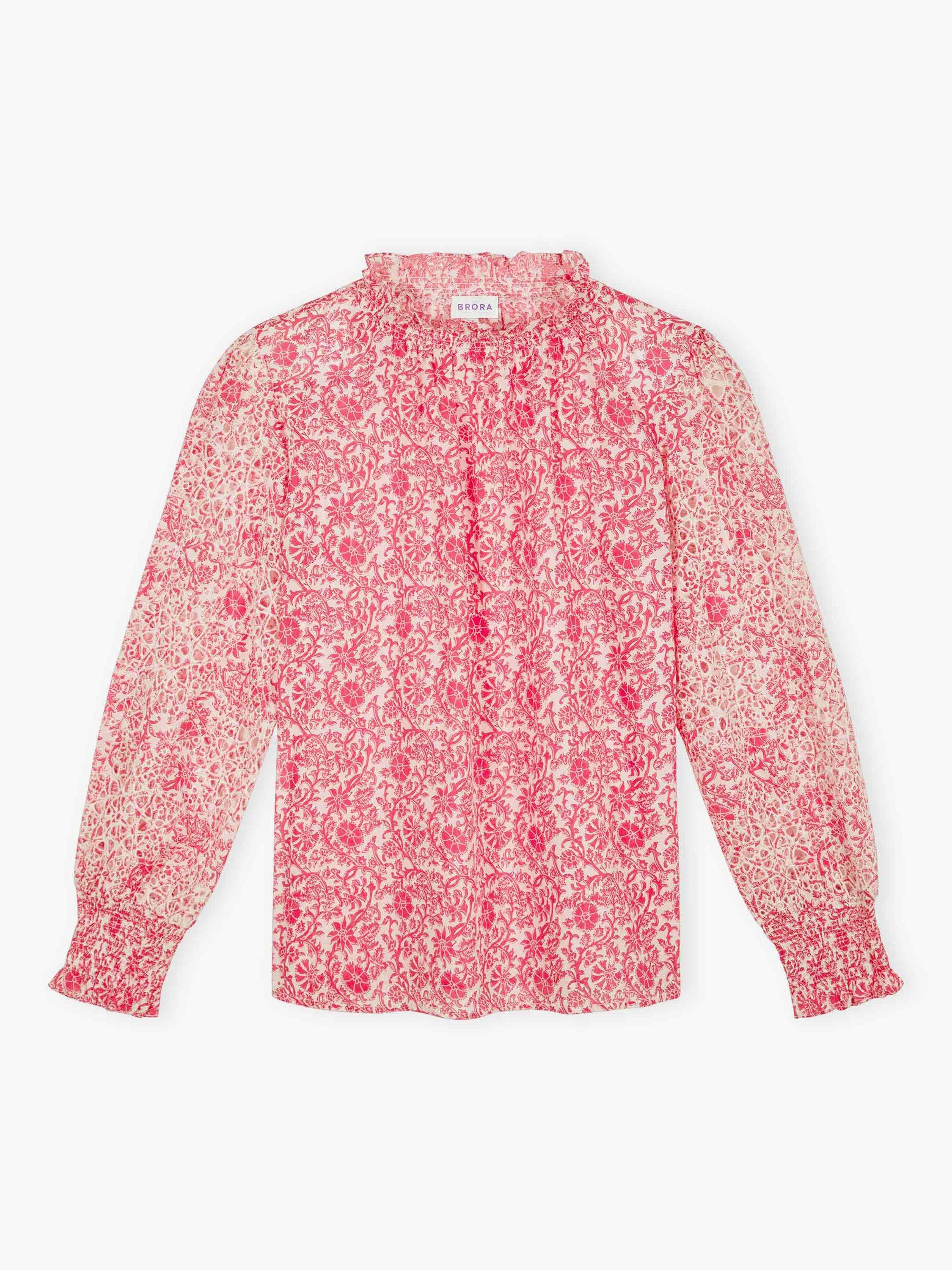 Product image 5 of 5, which shows Brora Organic Cotton Voile Blouse, Red/Multi, 6
