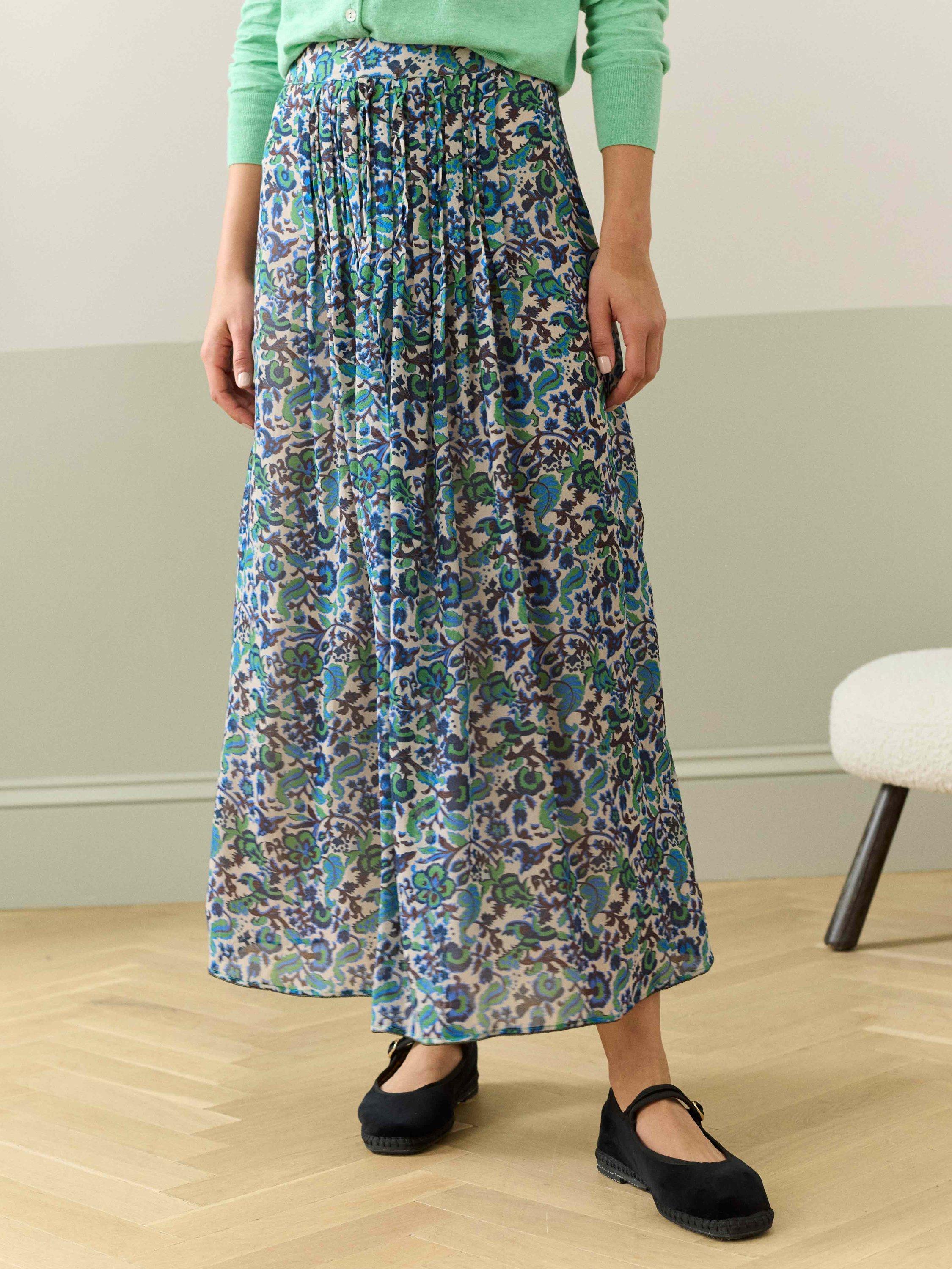Product image 2 of 5, which shows Brora Silk Pleated Maxi Skirt, Multi, 6