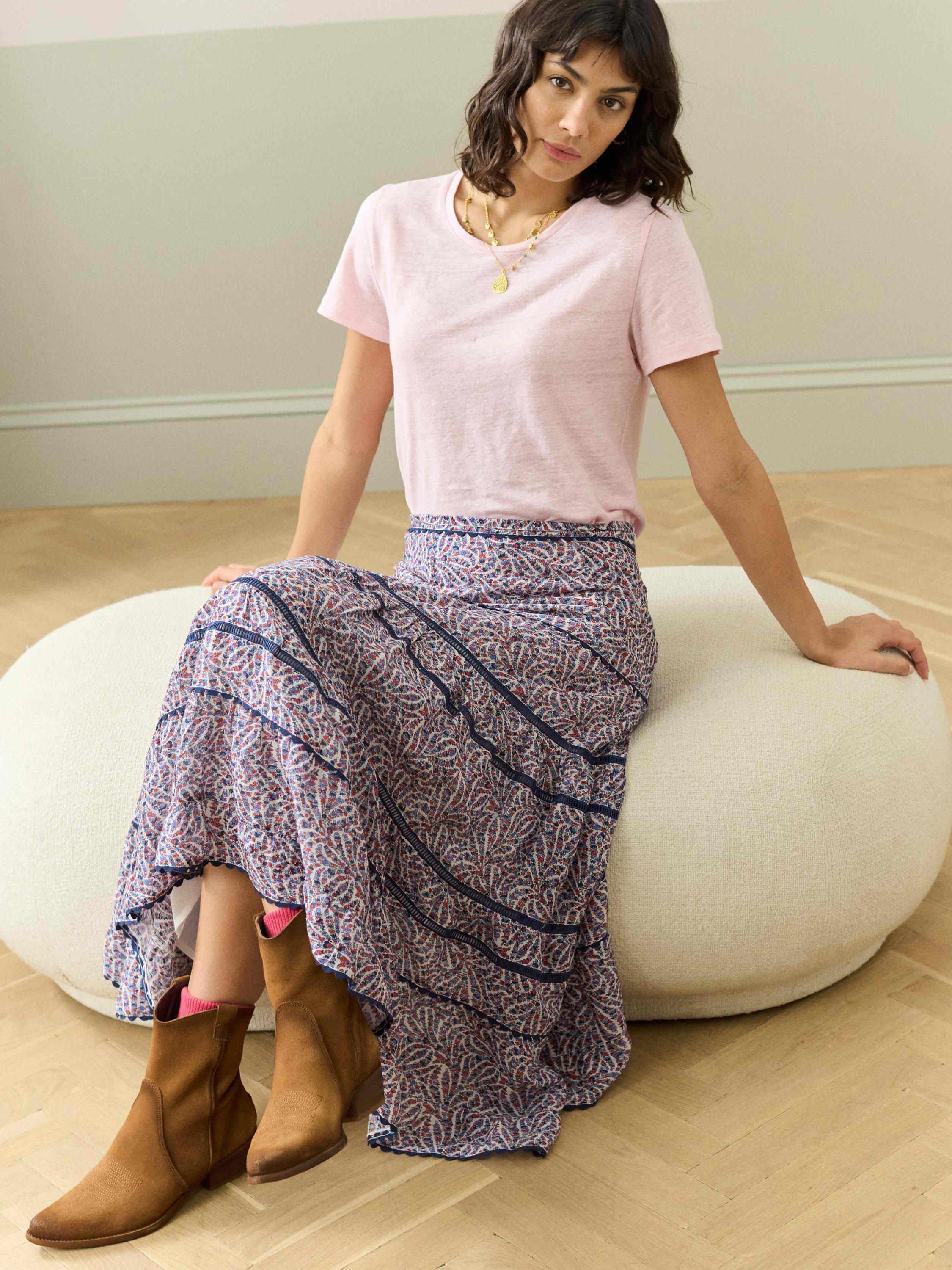 Brora Linen Knit T-Shirt, Light Pink