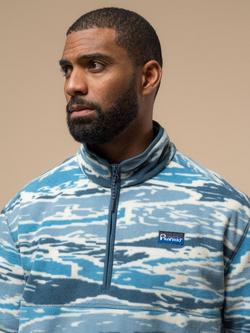 Penfield Abstract Print Jacquard Microfleece Jumper - view 2, Blue Fusion