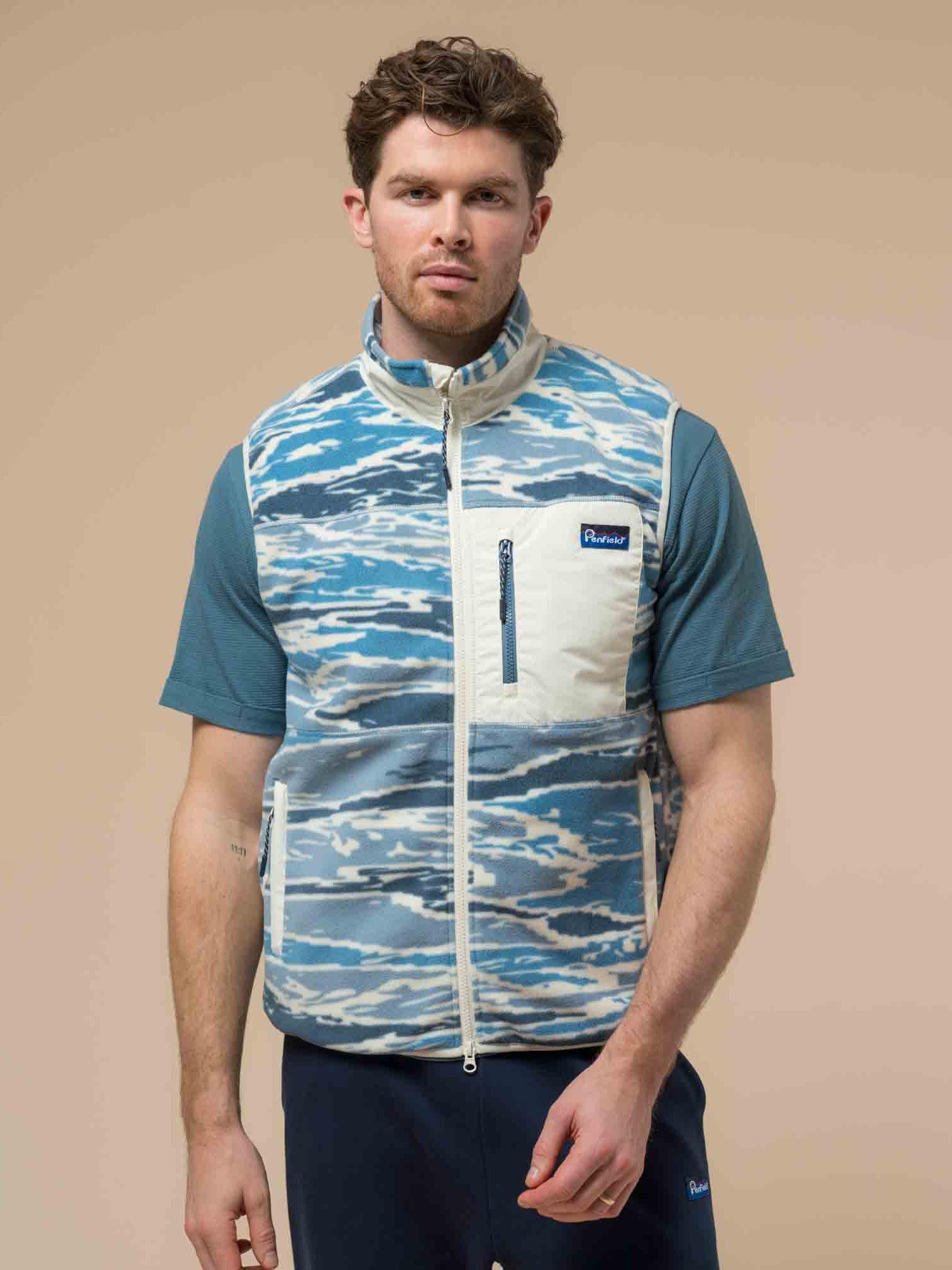Product image 1 of 11, which shows Penfield Abstract Print Jacquard Fleece Vest, Blue Fusion, S
