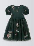John Lewis Heirloom Collection Kids' Embroidered Floral Party Dress, Dark Green