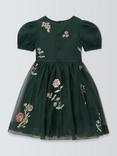 John Lewis Heirloom Collection Kids' Embroidered Floral Party Dress, Dark Green