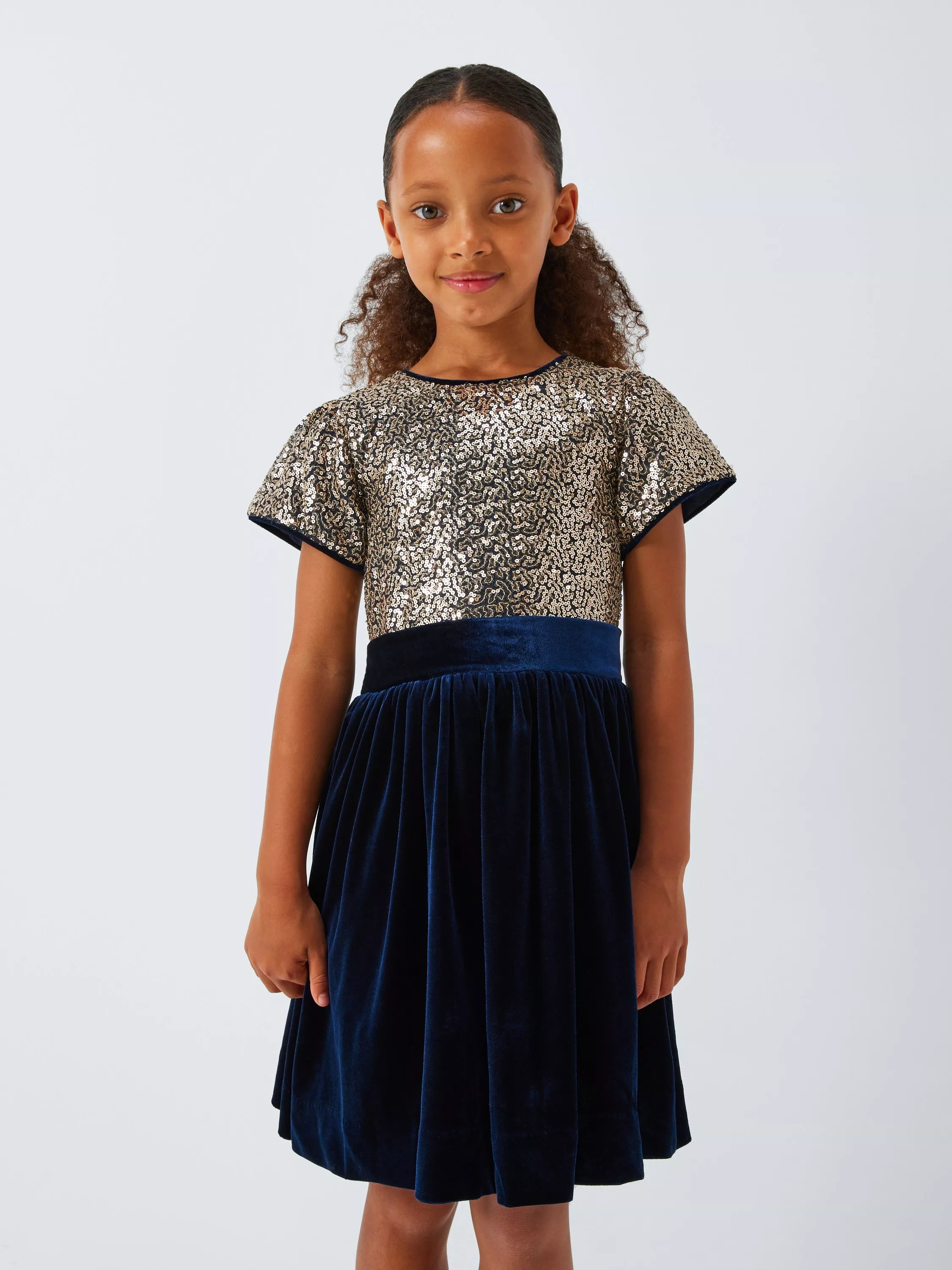 John Lewis Heirloom Collection Kids' Sequin Velour Party Dress, Navy