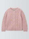 John Lewis Heirloom Collection Kids' Embroidered Cable Knit Cardigan With Cashmere, Pink