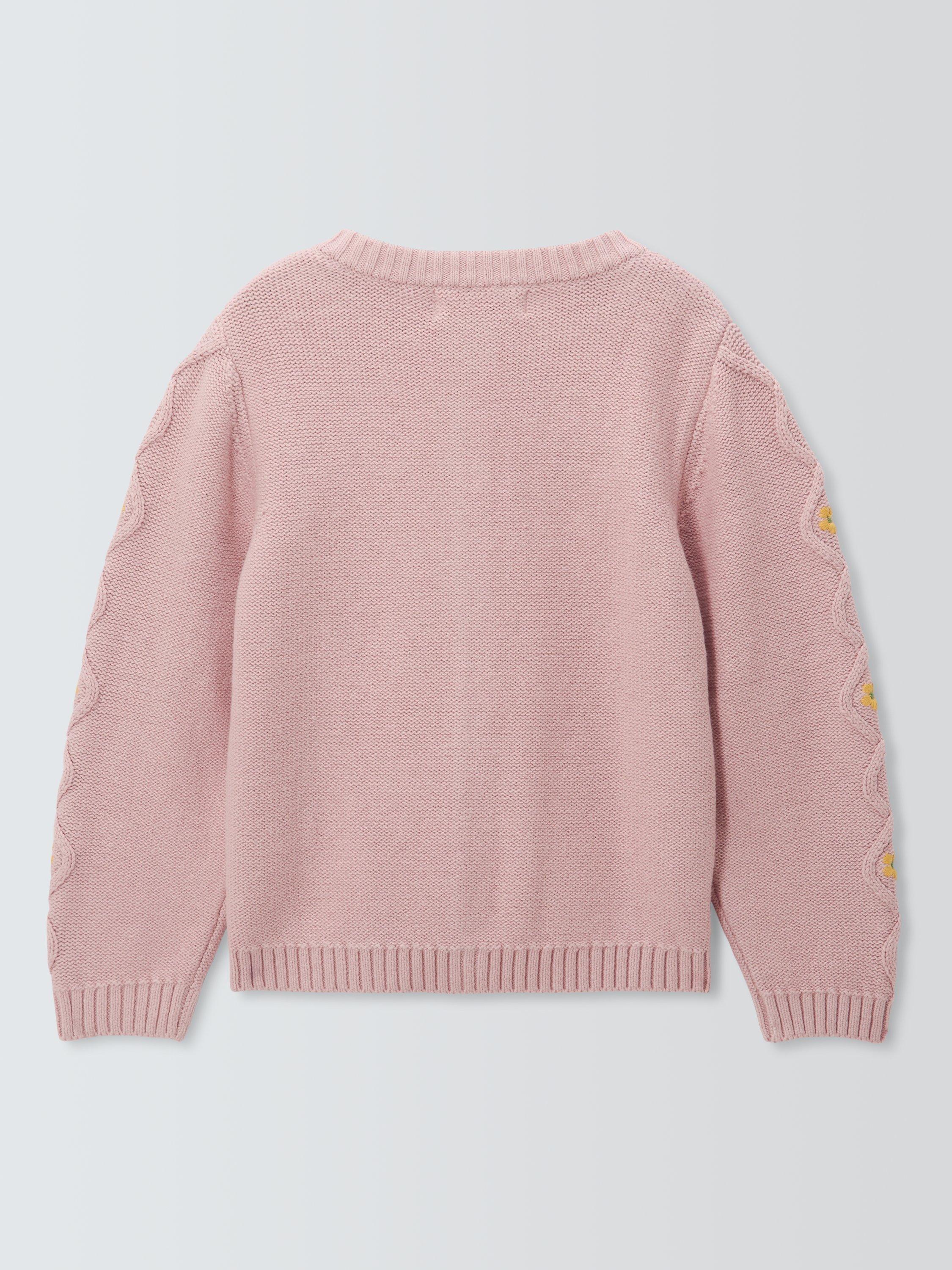 Product image 2 of 3, which shows John Lewis Heirloom Collection Kids' Embroidered Cable Knit Cardigan, Pink, 3 years