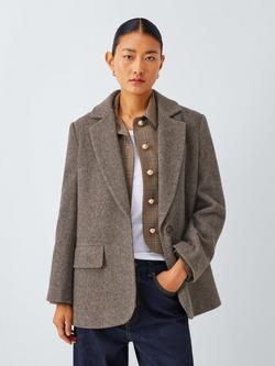 John Lewis Herringbone Wool Blend Blazer, Brown/Multi - view 2, Brown/Multi