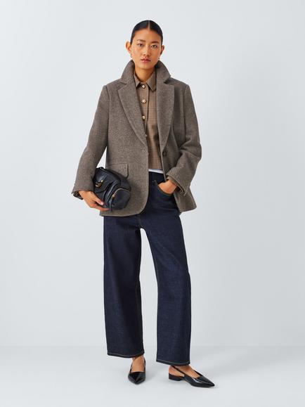 John Lewis Herringbone Wool Blend Blazer, Brown/Multi, Brown/Multi