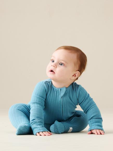 Angel & Rocket Baby Cotton Rib Sleepsuit & Hat Set, Blue - view 2, Blue