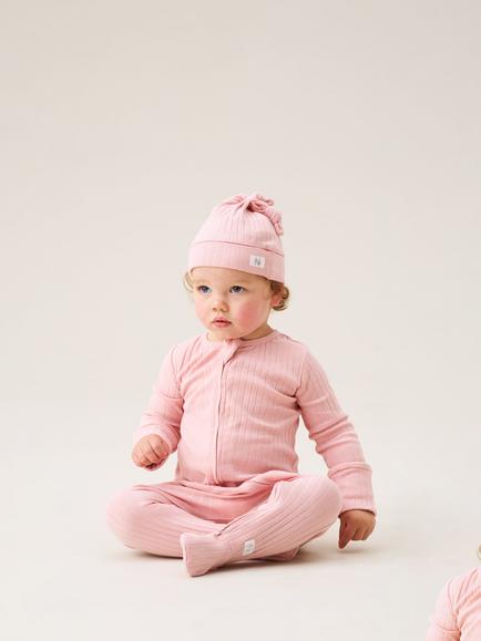 Angel & Rocket Baby Cotton Rib Sleepsuit & Hat Set, Pink, Pink