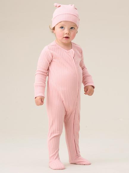 Angel & Rocket Baby Cotton Rib Sleepsuit & Hat Set, Pink - view 2, Pink