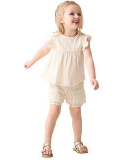 Angel & Rocket Baby Cotton Crochet Top & Shorts Set, Cream, Cream