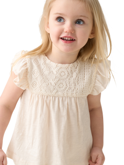 Angel & Rocket Baby Cotton Crochet Top & Shorts Set, Cream - view 2, Cream