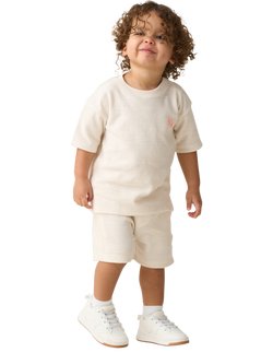 Angel & Rocket Kids' Textured Slub Top and Shorts Set, Stone - view 2, Stone