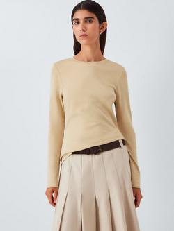 John Lewis Organic Cotton Long Sleeve Crew Neck T-Shirt, Sand