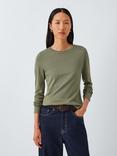 John Lewis Organic Cotton Long Sleeve Crew Neck T-Shirt, Lichen Green