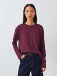 John Lewis Oversized Fit Organic Cotton Long Sleeve T-Shirt, Burgundy