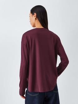 John Lewis Oversized Fit Organic Cotton Long Sleeve T-Shirt, Burgundy - view 2, Burgundy