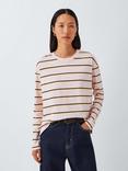 John Lewis Relaxed Fit Striped Organic Cotton Long Sleeve T-Shirt, Pink/Multi