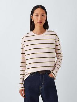 John Lewis Oversized Fit Striped Organic Cotton Long Sleeve T-Shirt, Pink/Multi, Pink/Multi