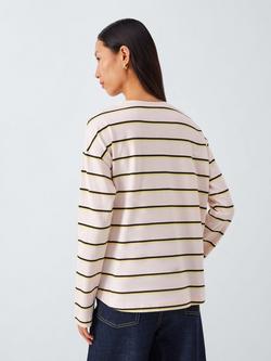 John Lewis Oversized Fit Striped Organic Cotton Long Sleeve T-Shirt, Pink/Multi - view 2, Pink/Multi